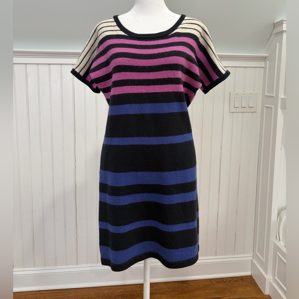 LOFT Black, Pink, and Blue Striped Midi Dress (M)